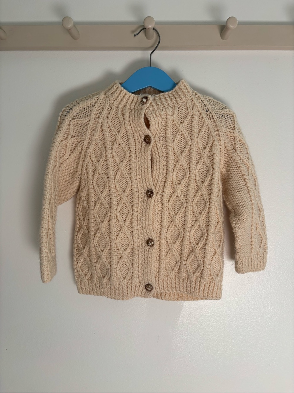 Vintage Children’s Fisherman Cable Knit Cardigan Sweater - Cream